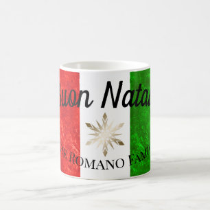 Taza De Café Nombre de familia italiana Buon Natale Bandera Nav