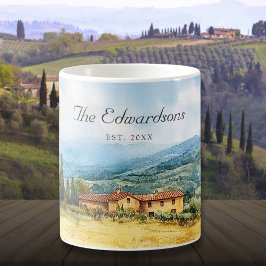 Taza De Café Nombre de familia mediterráneo toscano acuarela