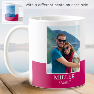 Taza De Café Nombre de familia moderna personalizado 2 fotos ro