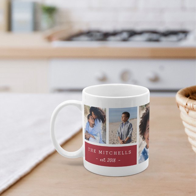 Taza De Café Nombre de familia personalizado y Collage de fotos (Subido por el creador)