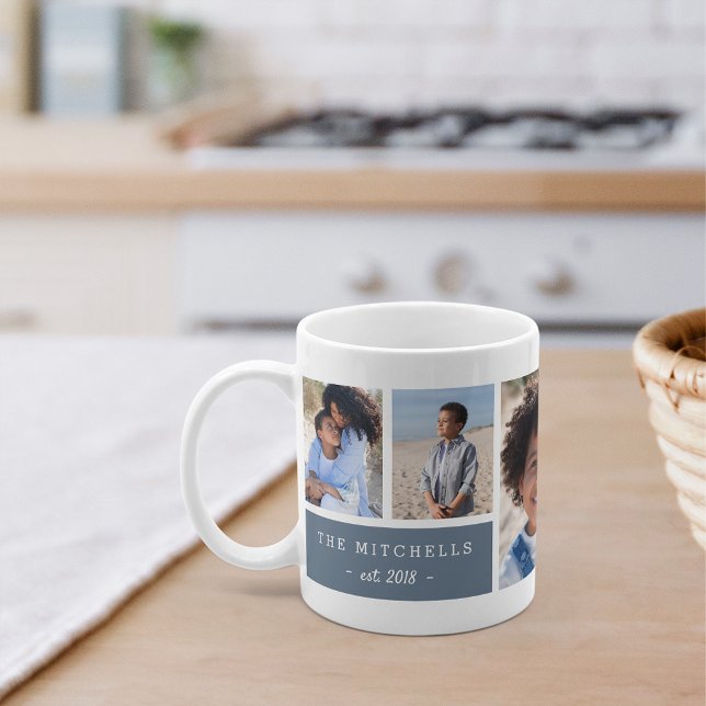 Taza De Café Nombre de familia personalizado y Collage de fotos (Subido por el creador)