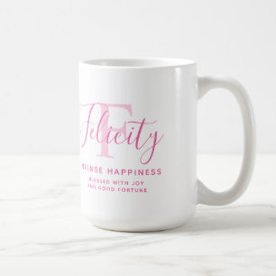 Taza De Café Nombre de Felicidad que significa texto rosa monog
