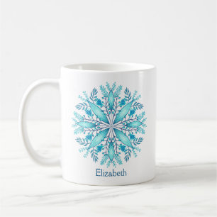 Taza De Café Nombre de flor de nieve turquesa azul invernal