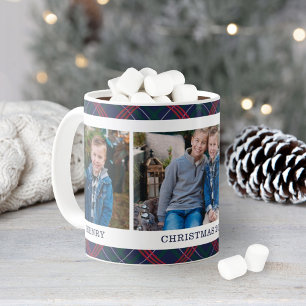 Taza De Café Nombre de Foto de Navidad de Cuadros Tartán de la