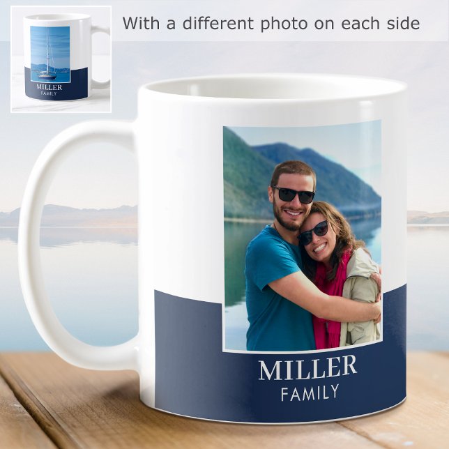 Taza De Café Nombre de foto personalizado Dark Blue Modern (Subido por el creador)