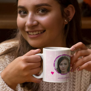 Taza De Café Nombre de foto personalizado rosa Navidad familia