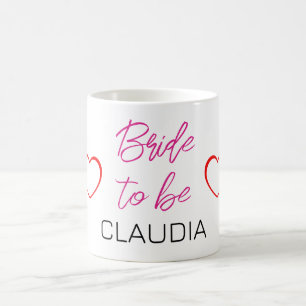 Taza De Café Nombre de futura novia corazones rosados rojos