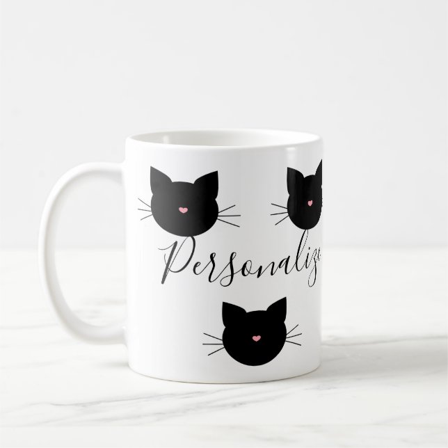 Taza De Café Nombre de gato negro personalizado (Izquierda)