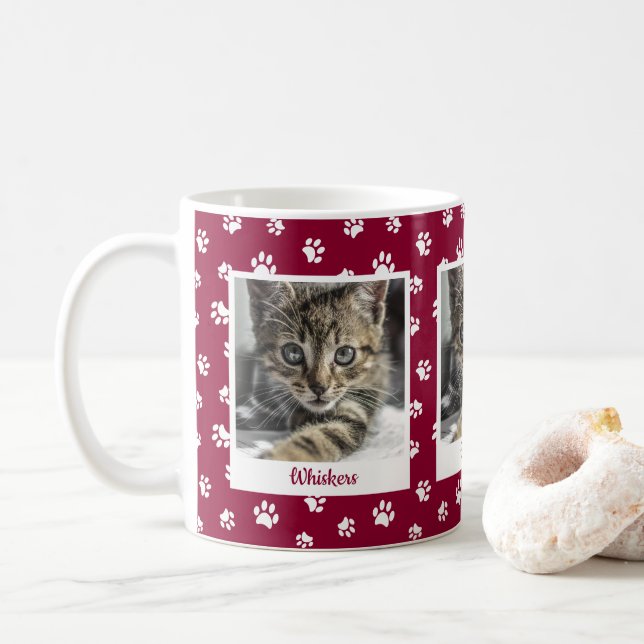 Taza De Café Nombre de gato y fotos pinturas rojas y blancas (Con donut)
