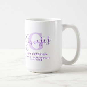 Taza De Café Nombre de génesis que significa texto púrpura en