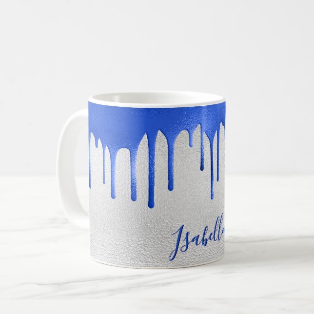 Taza De Café Nombre de goteo azul real de plata (Anverso izquierdo)
