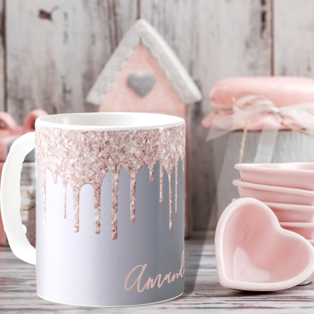 Taza De Café Nombre de goteo rosado plateado (Subido por el creador)