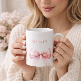 Taza De Café Nombre de guión de lazos rosas