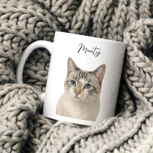 Taza De Café Nombre de guión de retrato de gato mascota acuarel