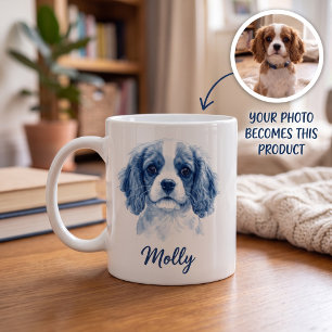 Taza De Café Nombre de guión de retrato de mascota en acuarela