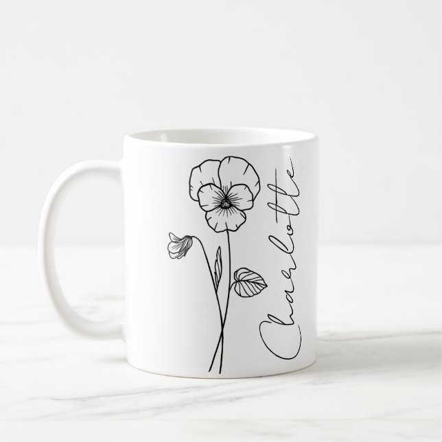Taza De Café Nombre de guión elegante Flor de nacimiento de feb (Izquierda)