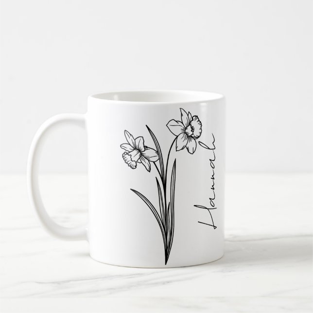 Taza De Café Nombre de guión elegante Flor de nacimiento de mar (Izquierda)