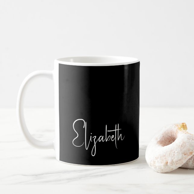 Taza De Café Nombre de guión personalizado blanco negro elegant (Con donut)