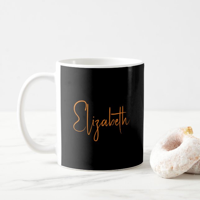 Taza De Café Nombre de guión personalizado Personalizado negro  (Con donut)