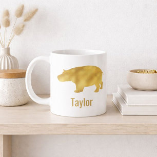 Taza De Café Nombre de Hipopótamo Dorado