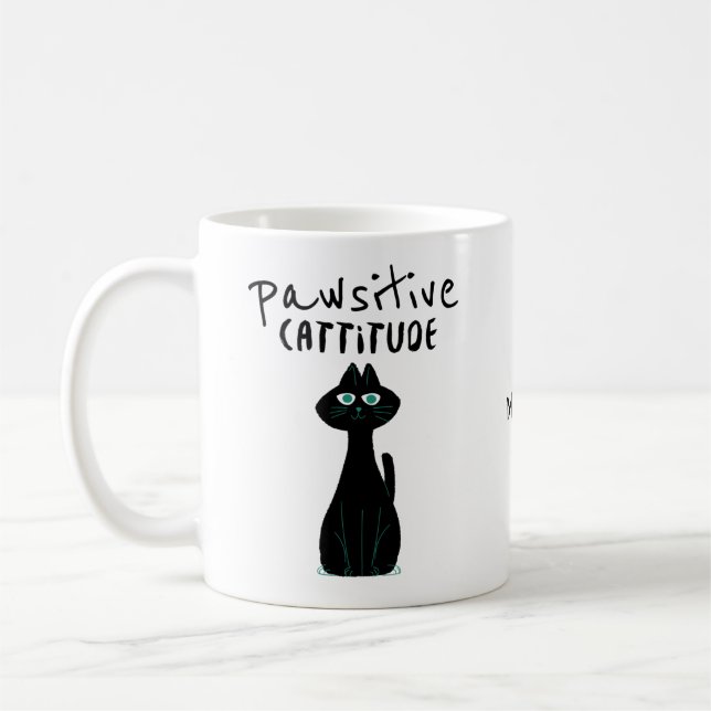 Taza De Café Nombre de la cita del humor del gato de Cattitude  (Izquierda)