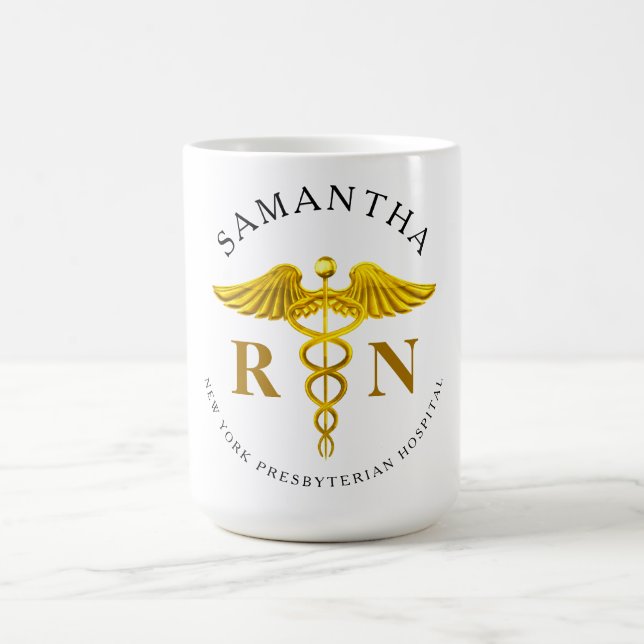 Taza De Café Nombre de la enfermera registrada Gold Caduceus (Centro)