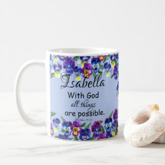 Taza De Café Nombre de la Escritura Cristiana Floral de Flores