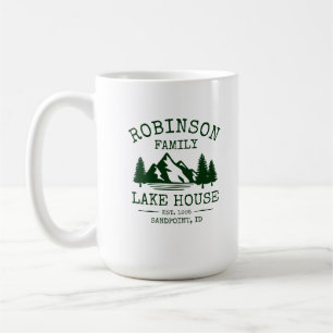 Taza De Café Nombre de la familia Lake House Bosques Árboles v