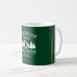 Taza De Café Nombre de la familia Lake House Trees Forest Green