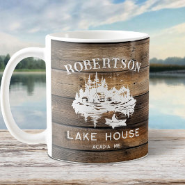 Taza De Café Nombre de la familia Rustic Wood Lake House