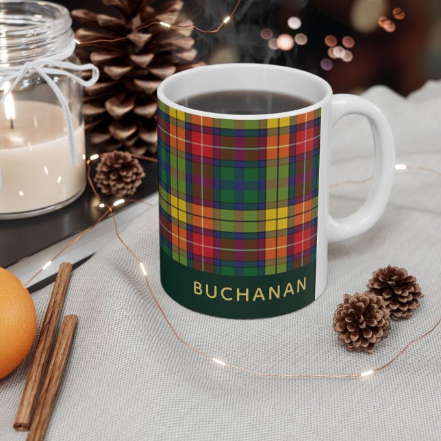 Taza De Café Nombre de la placa para el Clan Personalizado Buch (Personalized Rustic Plaid Red Green Buchanan Tartan 11oz Coffee Mug)