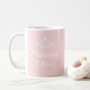 Taza De Café Nombre de la princesa rosa pequeña con Tiara pers