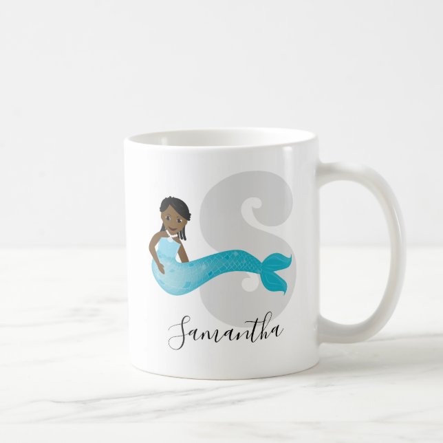 Taza De Café Nombre de la sirena azul Monograma Café Mug (Derecha)