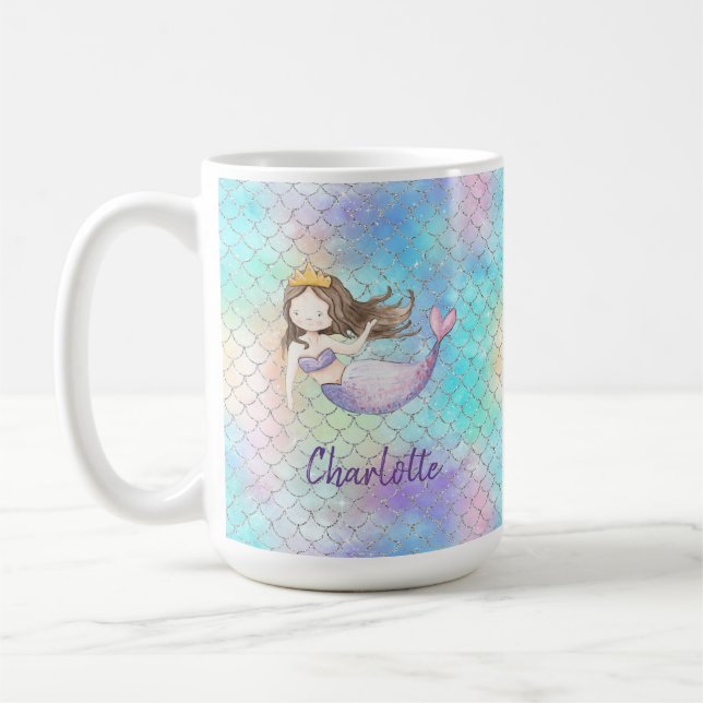 Taza De Café Nombre de la sirena de bonito Azul morado rosado (Izquierda)