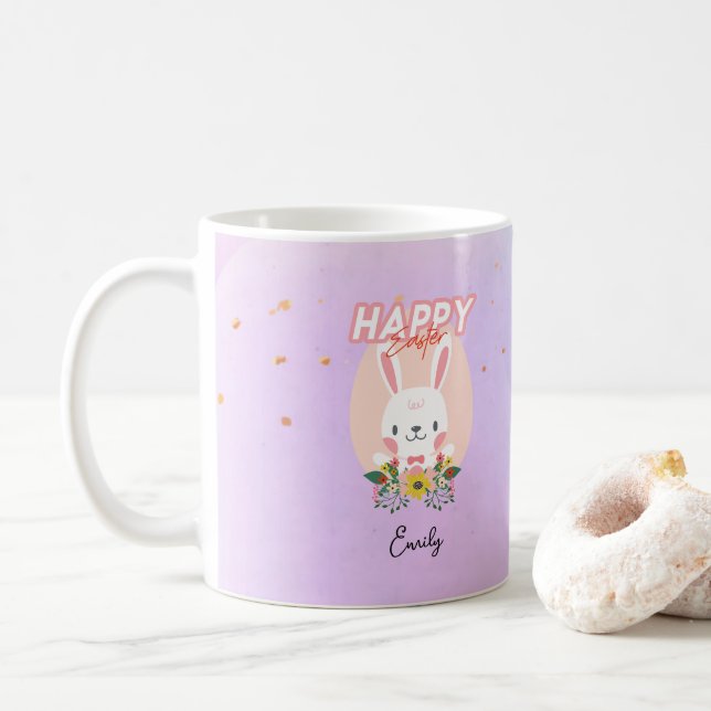 Taza De Café Nombre de las flores de conejo de Pascua (Con donut)