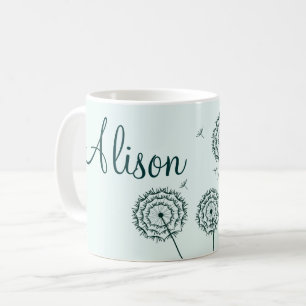 Taza De Café Nombre de las flores minimalistas de Dandelion bla