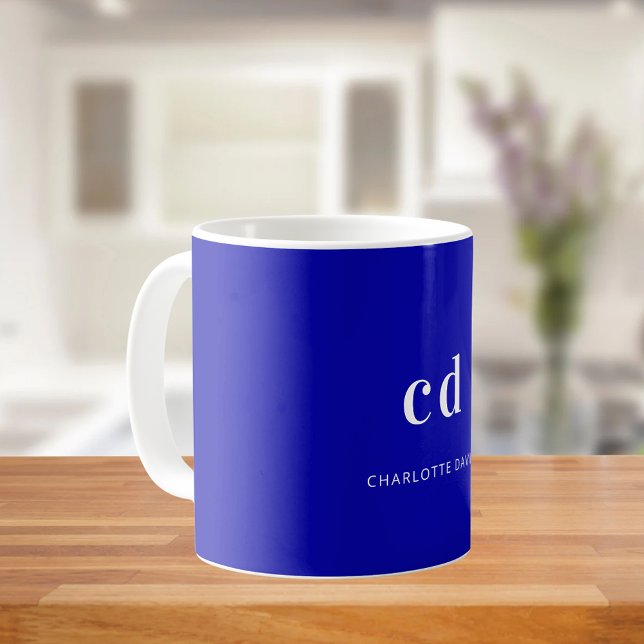 Taza De Café Nombre de las iniciales del monograma azul real (Subido por el creador)