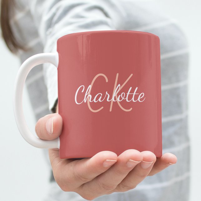Taza De Café Nombre de las iniciales del monograma de rosa polv (Subido por el creador)