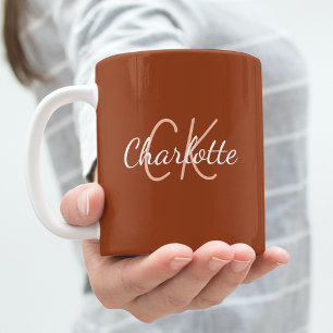 Taza De Café Nombre de las iniciales del monograma del naranja 