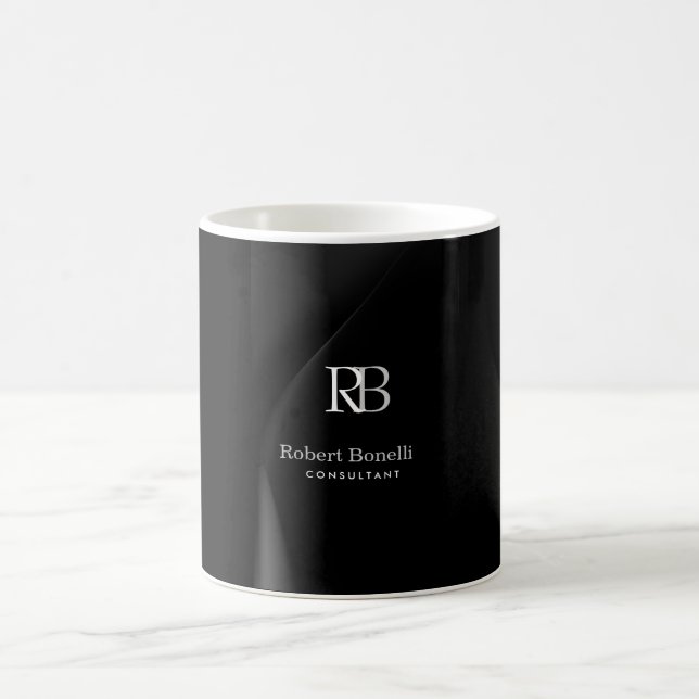Taza De Café Nombre de las iniciales del monograma gris moderno (Centro)
