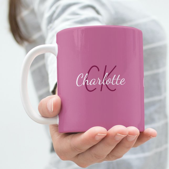 Taza De Café Nombre de las iniciales del monograma rosa (Subido por el creador)