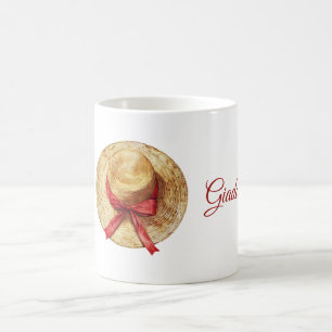 Taza De Café Nombre de lazo rojo sombrero crema