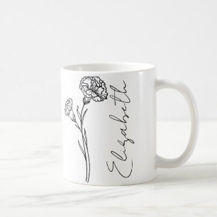 Taza De Café Nombre de letra elegante Clavel Flor de nacimiento