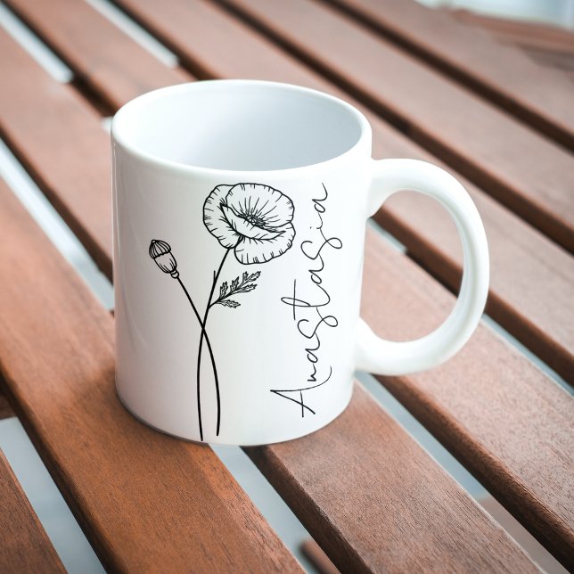 Taza De Café Nombre de letra elegante Flor de nacimiento de ama (Subido por el creador)