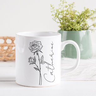 Taza De Café Nombre de letra elegante flor de nacimiento del me