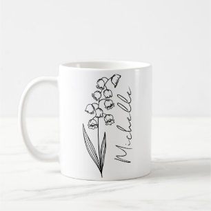 Taza De Café Nombre de letra elegante Flor del mes de nacimient