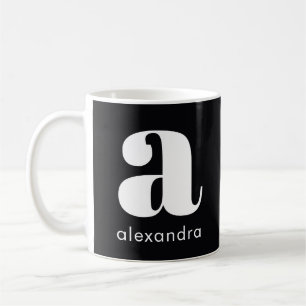 Taza De Café Nombre de letra inicial monograma negro simple mod