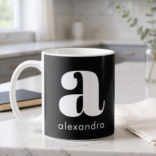 Taza De Café Nombre de letra inicial monograma negro simple mod