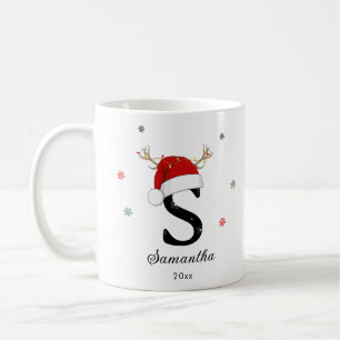Taza De Café Nombre de letra Santa Hat   Monograma   Personaliz