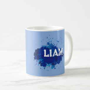 Taza De Café Nombre de Liam azul personalizado